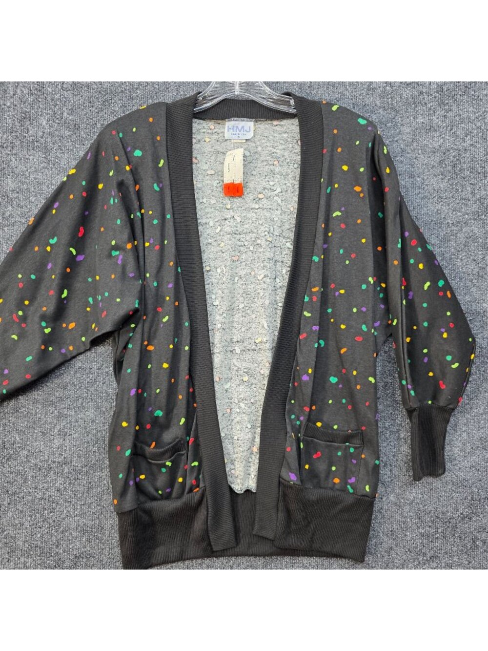 Vintage HMJ Neon Confetti Cardigan S Black Whimsygoth Funky Open Front Speckled